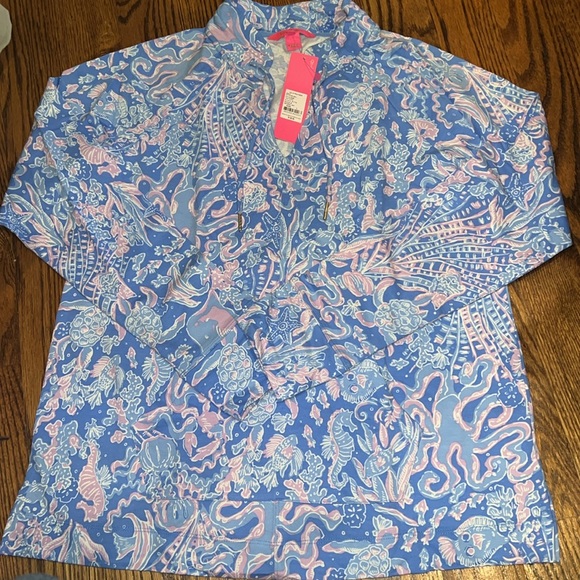 Lilly Pulitzer Cassi Popover Pullover In Boca Blue Sea What I Sea size Large NWT - Picture 3 of 7